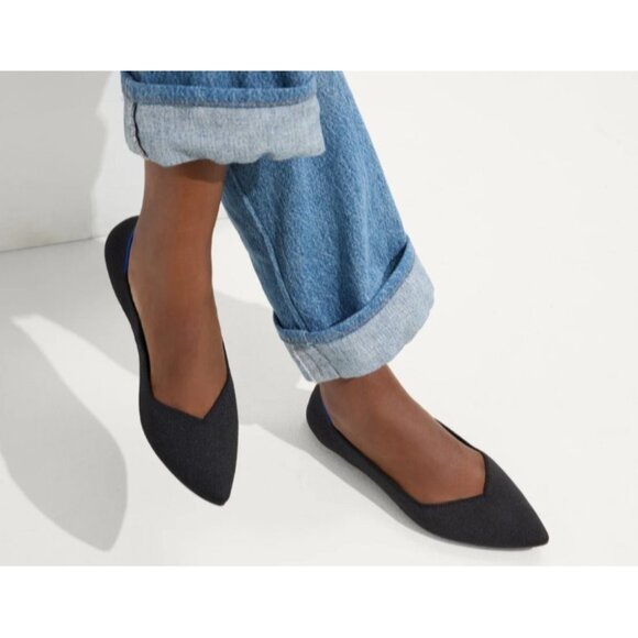Rothy’s “THE POINT” Black Knitted Pointed Toe Slip On Flats Women’s Size 9 W - Picture 1 of 15